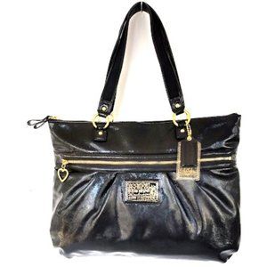 Coach Poppy Black Liquid Glam Patent Leather Tote